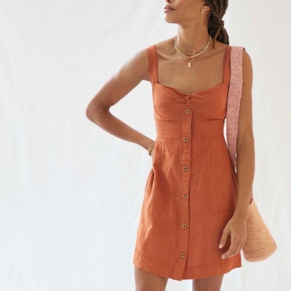 Anthropologie Terracotta Button-Down Mini Dress